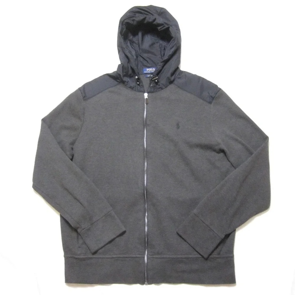 Polo Ralph Lauren Estate Rib Men Sz L Grey Hybrid Full Zip Hoodie Jacket (MJ120)
